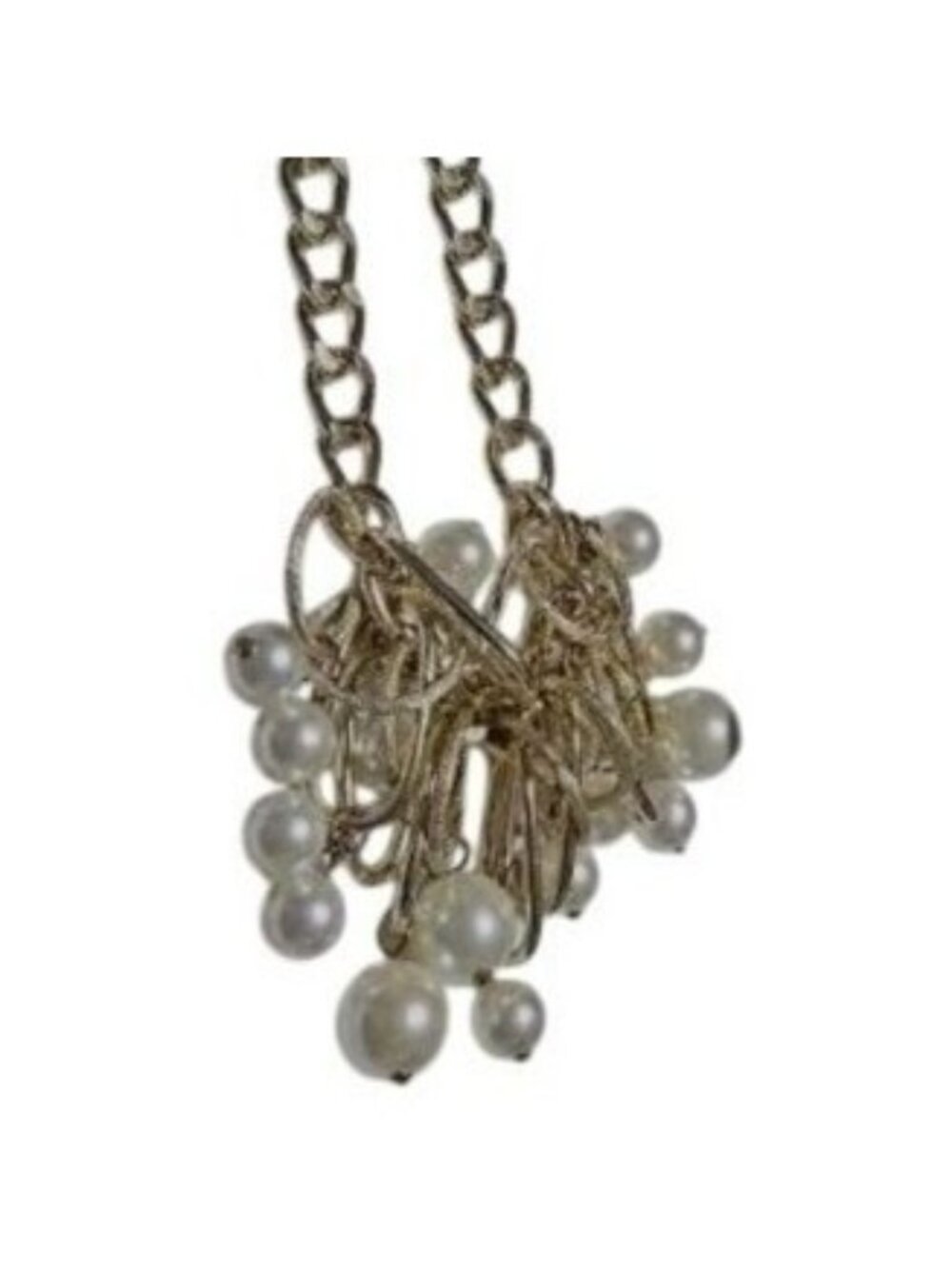 Vintage Pendant Necklace Chunky Faux Pearl Cluster Gold Tone Chain Retro Jewelry